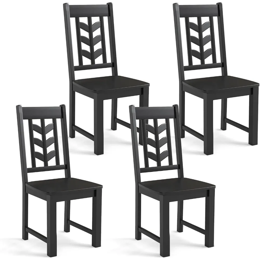 

Wooden Dining Chairs Set of 4, Kitchen Chairs w/Rubber Wood Frame & Leaf-Shaped High Back, Max Load 400 LBS, Farmhouse Armless