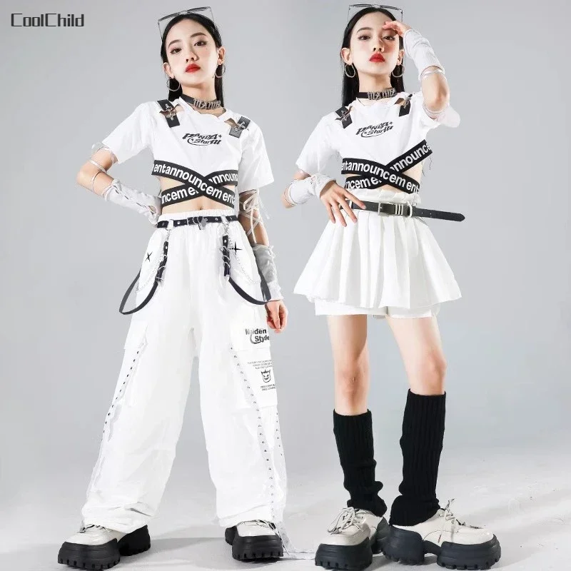 Hip Hop Kids K-pop Crop Top Street Dance Cargo Pants Pleated Skirts Girls Streetwear Children Jazz Costumes Stage Clothes Sets