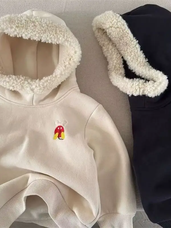 

Толстовка с капюшоном Thiened Fce для маленьких девочек, осень-зима, Новое поступление, корейский Sle, повседневный, с вышивкой, мультяшный дизайн