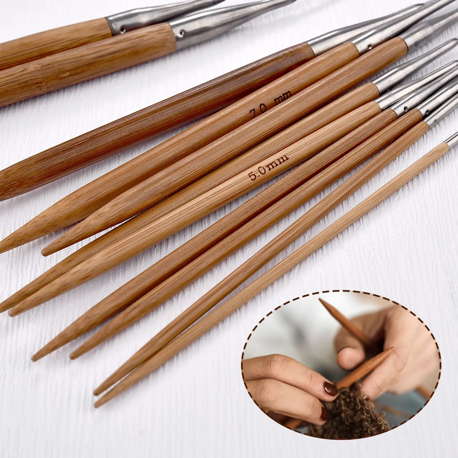 3.0-10mm Natural Bamboo Circular Knitting Needles Stainless Steel Tube Hoop Knitting Needles DIY Hand Sewing Tools Supplies