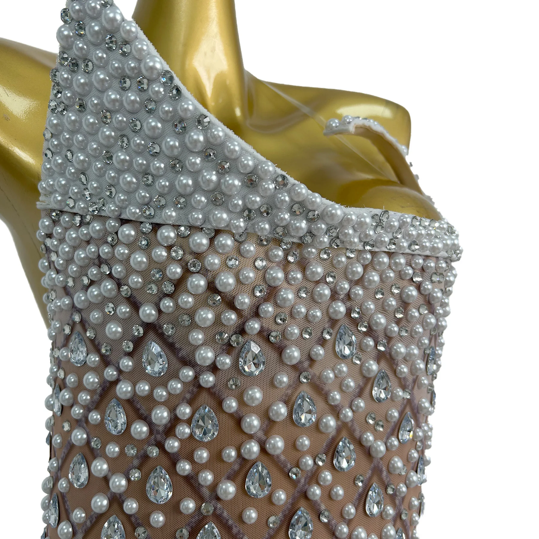 

Xueshan-сексуальное платье на одно плечо для женщин, сетчатое платье со стразами и жемчугом, свадебное банкетное платье знаменитостей на красной ковровой дорожке, элитное платье для подиума