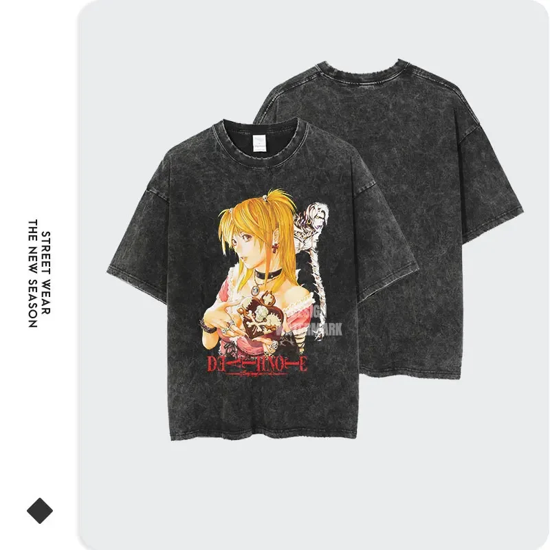 Amane Misa T Shirt Oversized Vintage Washed Anime Death Note T-shirts Streetwear Short Sleeve Manga Yagami Light Tops Tees Women