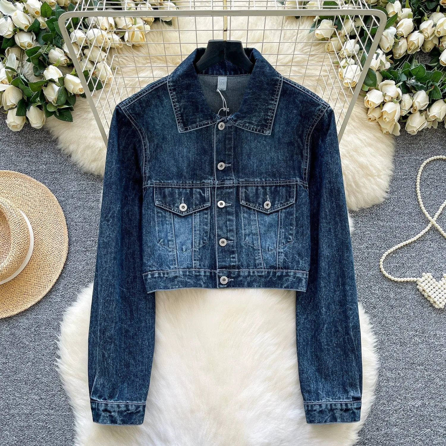 

Винтажная потертая синяя короткая джинсовая куртка, осень-зима, женская новая свободная джинсовая куртка с большим карманом, утепленная теплая джинсовая куртка с подкладкой из искусственного кроличьего меха