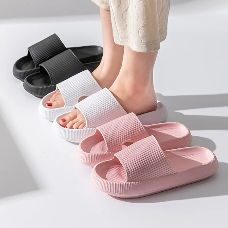 Summer Couple Shoes Women Bathroom Slippers Cloud Cushion Slides Flat Sandals Thick Platform Shoes Man Indoor Non-Slip Flip Flop