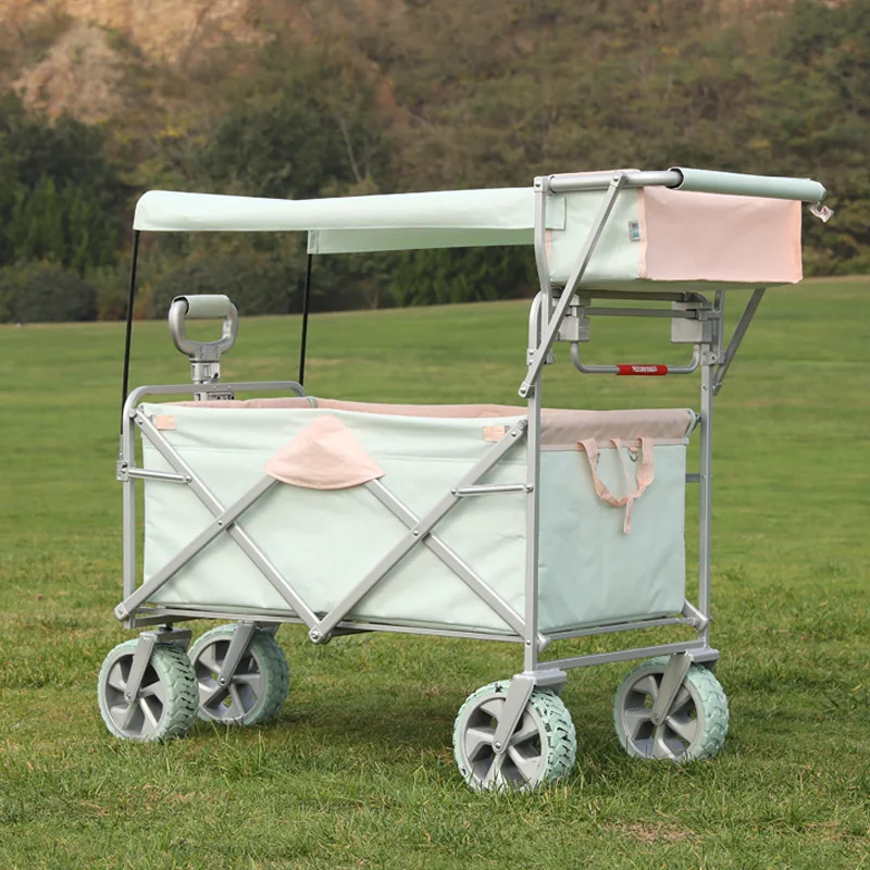 Outdoor Tent Camping Folding Trolley Campsite Picnic Children Pull Cart Outdoor Camping All-In-One Awning Trolley