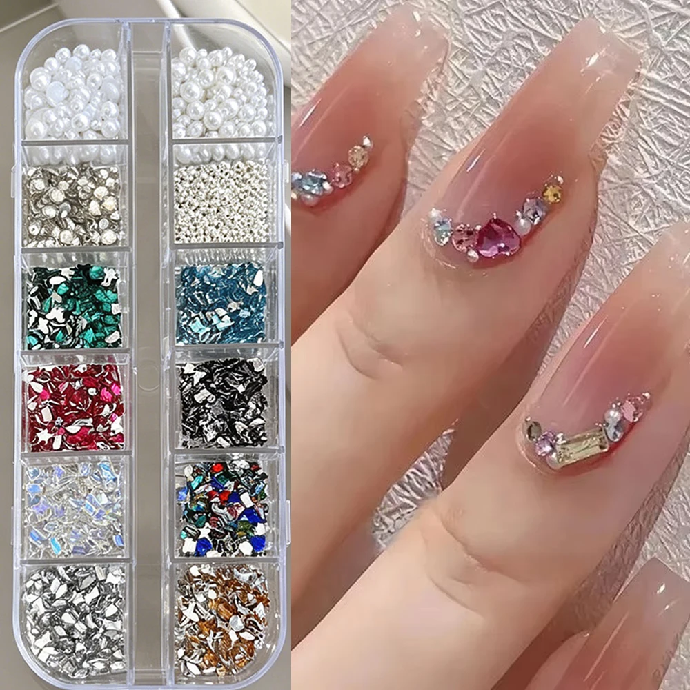 12 Grids Mixed Mini Weihnachten Edelsteine Nagel Charms 2mm Luxus Kristall Nagel Glitter Strass Rot/Grün Flatback Weihnachten nagel Teile