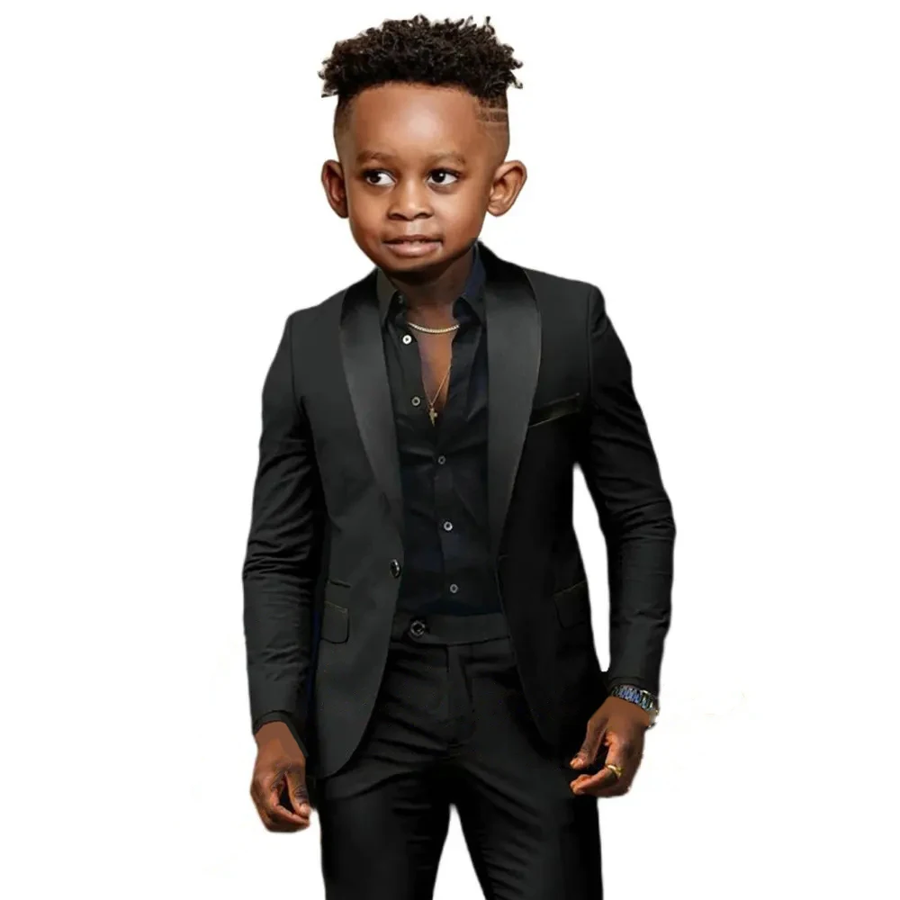 

Stylish Boys' Suit for Kids Boys High Quality Tuxedo Outfit With Black Satin Lapel Single Button Performance Boys Suit Set