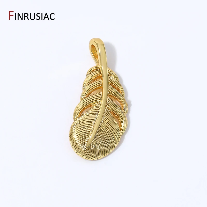 18K Gold Plated Brass Textured Feather Charm Pendant for DIY Bracelet Necklace Jewelry Making Supplies