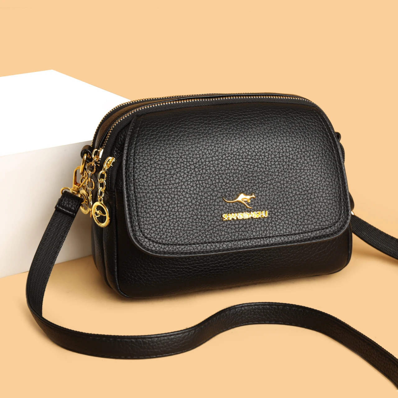 

High Quality Leather Multilayer Messenger Bag Women Handbag 2025 Female Shoulder Crossbody Bags Luxury Fashion Daily Use Purse