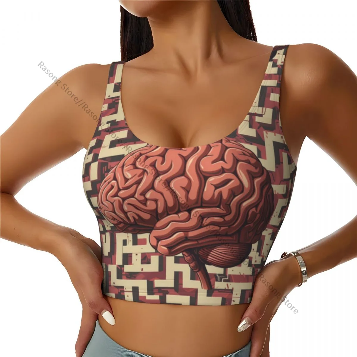 Women Sexy Sports Vest Human Brain Geometric Pattern Female Streetwear Sport Lingerie Tee Crop Top