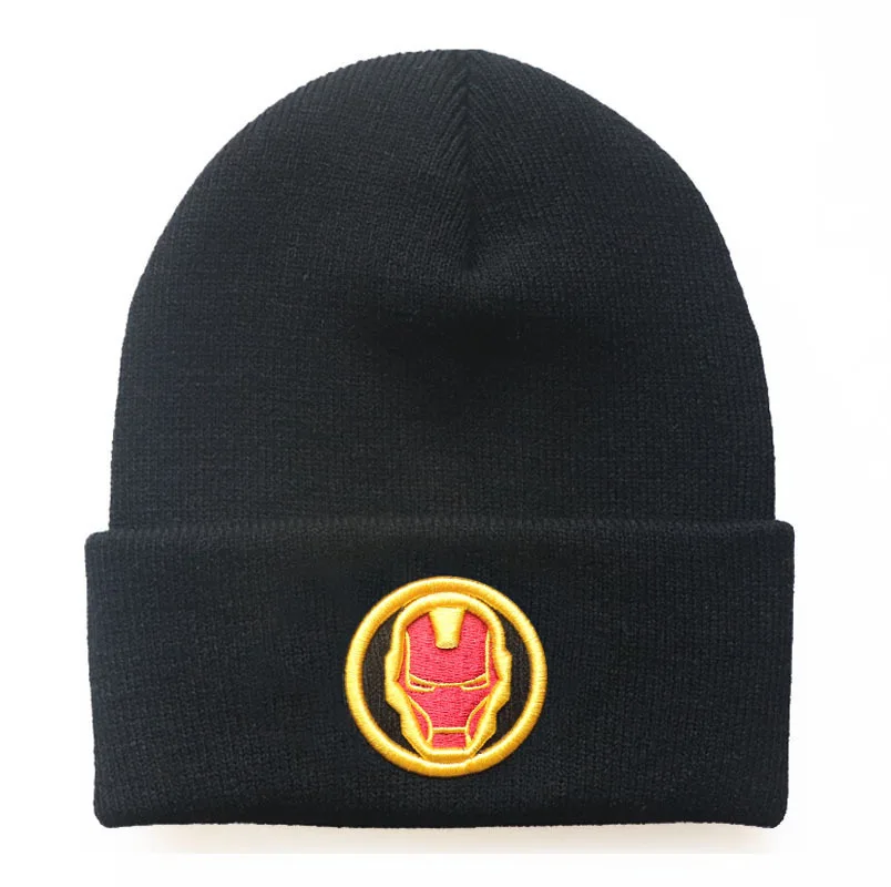 New Disney Anime Embroidery Spiderman Men\'s Knit Hat The Avengers Unisex Warm Woolen Cap Hip Hop Hat Autumn Winter for Xmas Gift