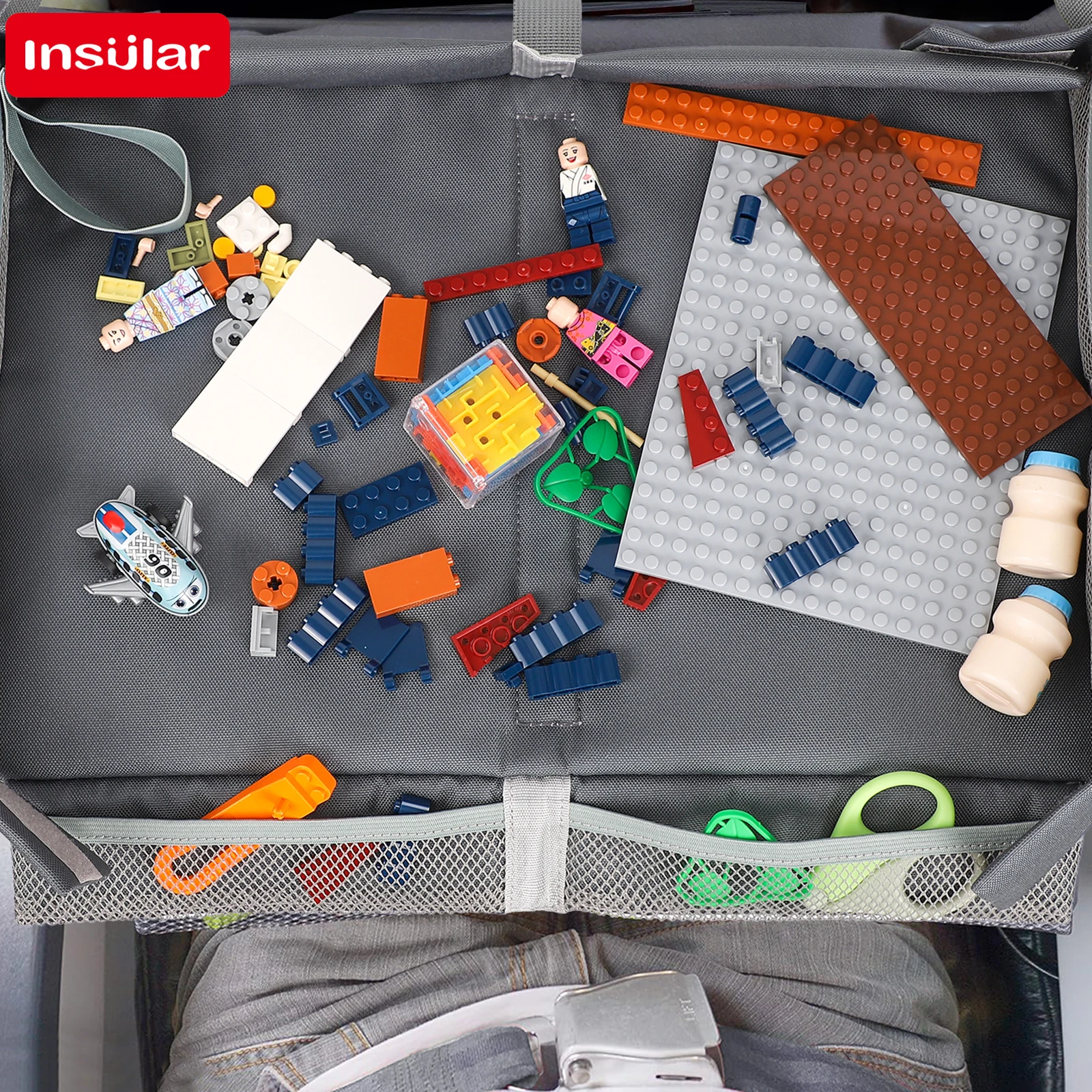 Bandeja de viagem para assento de carro, assento de segurança, organizador de mesa de brincar, armazenamento de lanches, brinquedos, suporte de copo, à prova d'água, carrinho de criança