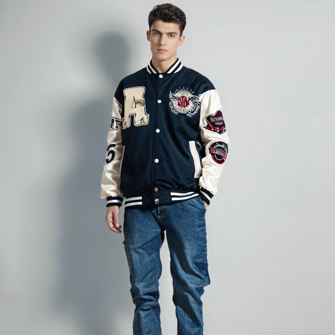 American Style Baseball Jacket Men\'s Spring and Autumn Fashion Trendy Brand Embroidery Loose and Popular Couple Pilot Jacket