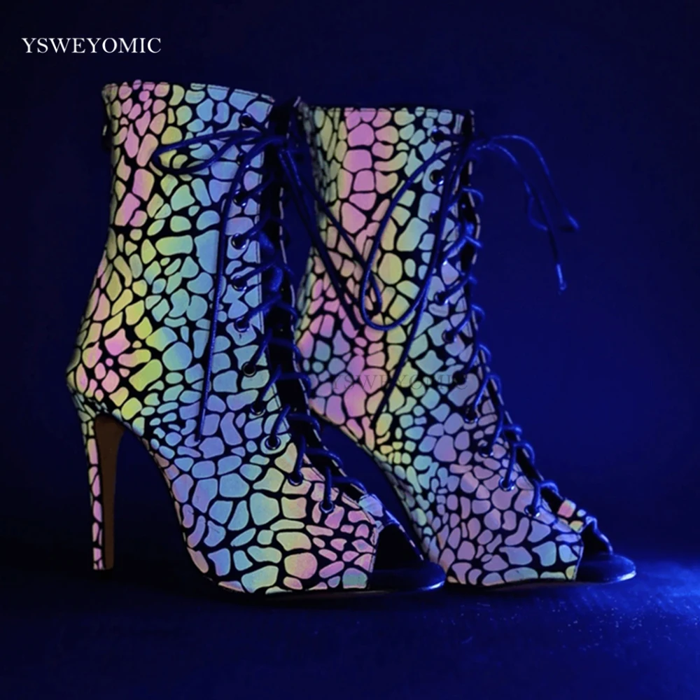 

2023 Luminous Material Sparkly Dance Shoes Woman Ballroom Latino Dance Boots Girls Soft Salsa Bachata Latin Women Dance Heels