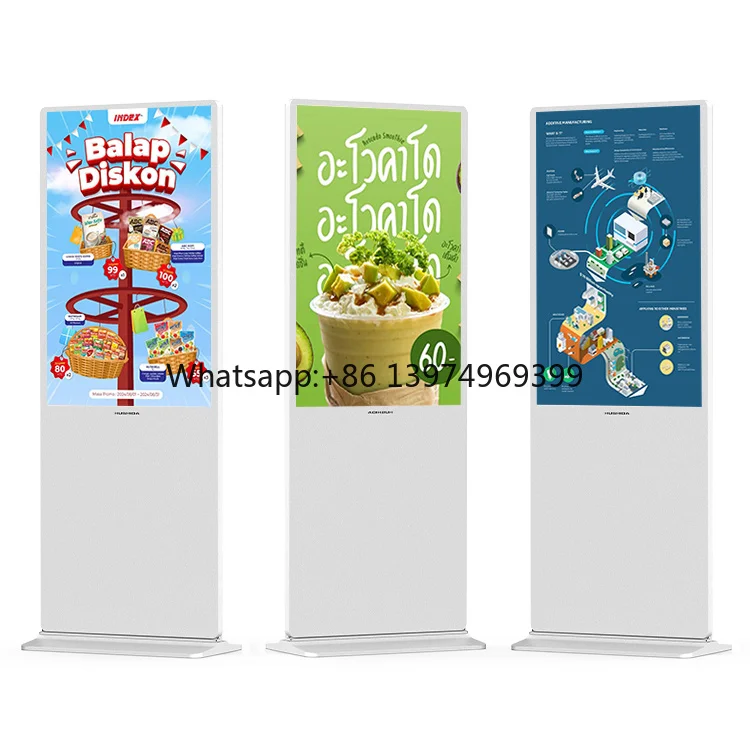 HUSHIDA 65 75 Inch 4K Floor Standing Kiosk Android Video LCD Advertising Player Equipment Indoor Totem Digital Signage Display
