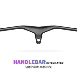 Matte Black Carbon Fiber bicicleta guiador, guidão integrado, MTB Stem, 800mm, 70mm, 80mm, 90mm, 100mm, 110mm