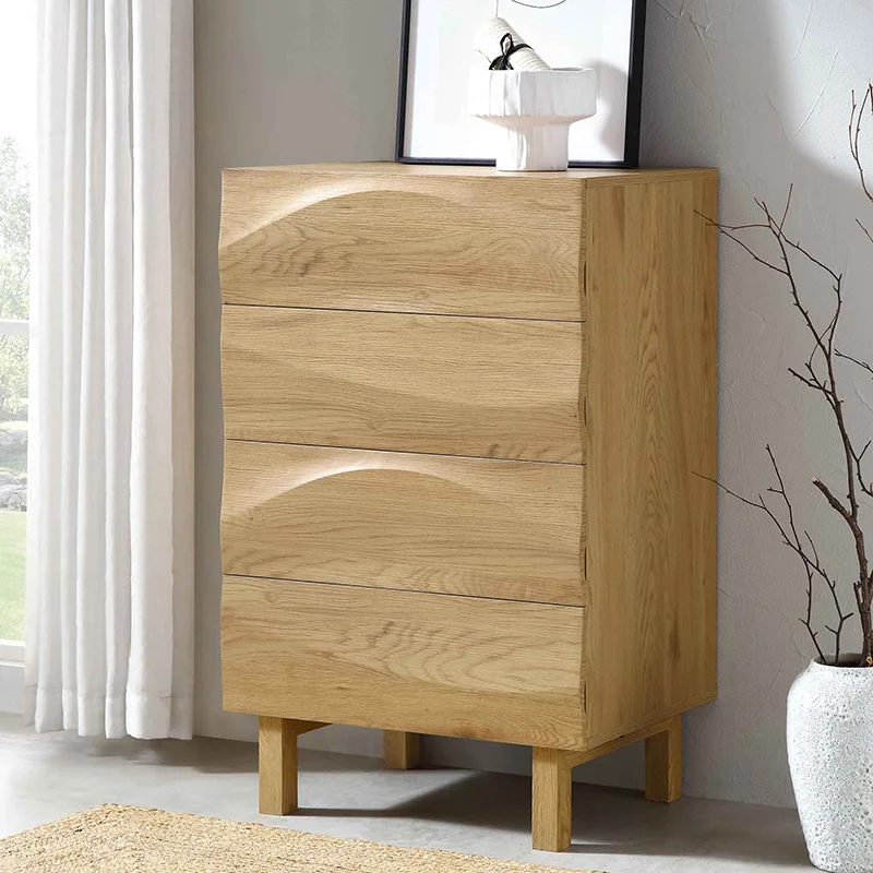 

xx-Wooden 4 Drawer Tall Dresser Modern Oak Wood Tallboy Chest of Drawers for Bedroom*