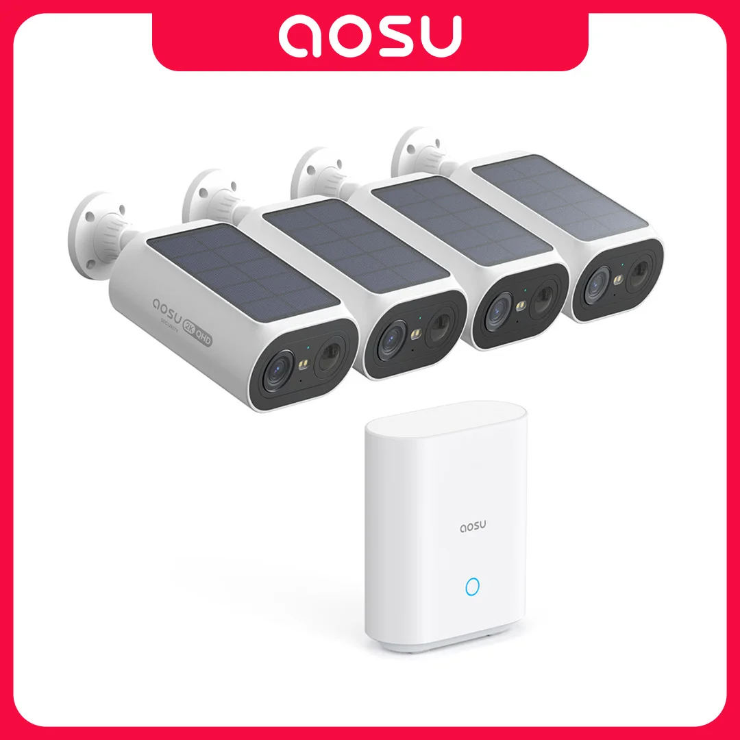 AOSU 3MP Solar Kamera System 4 Cam Kit Drahtlose Kamera System Outdoor 5000 mAh Batterie Wifi Kamera
