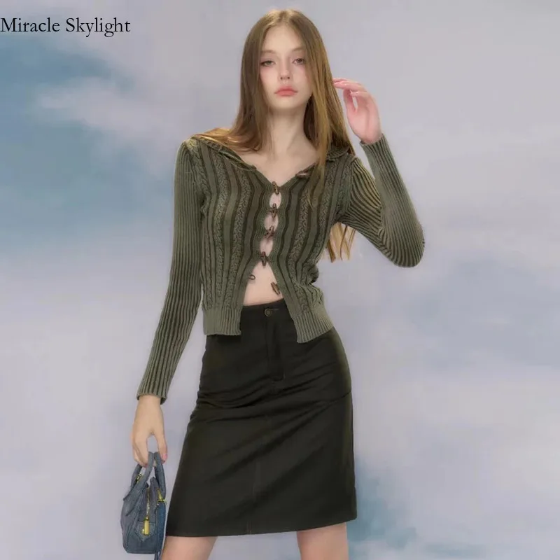 Wind Hooded Sweater Women, Sweet And Spicy, Slim Fit, Long Sleeved Cardigan With Button Top For Women