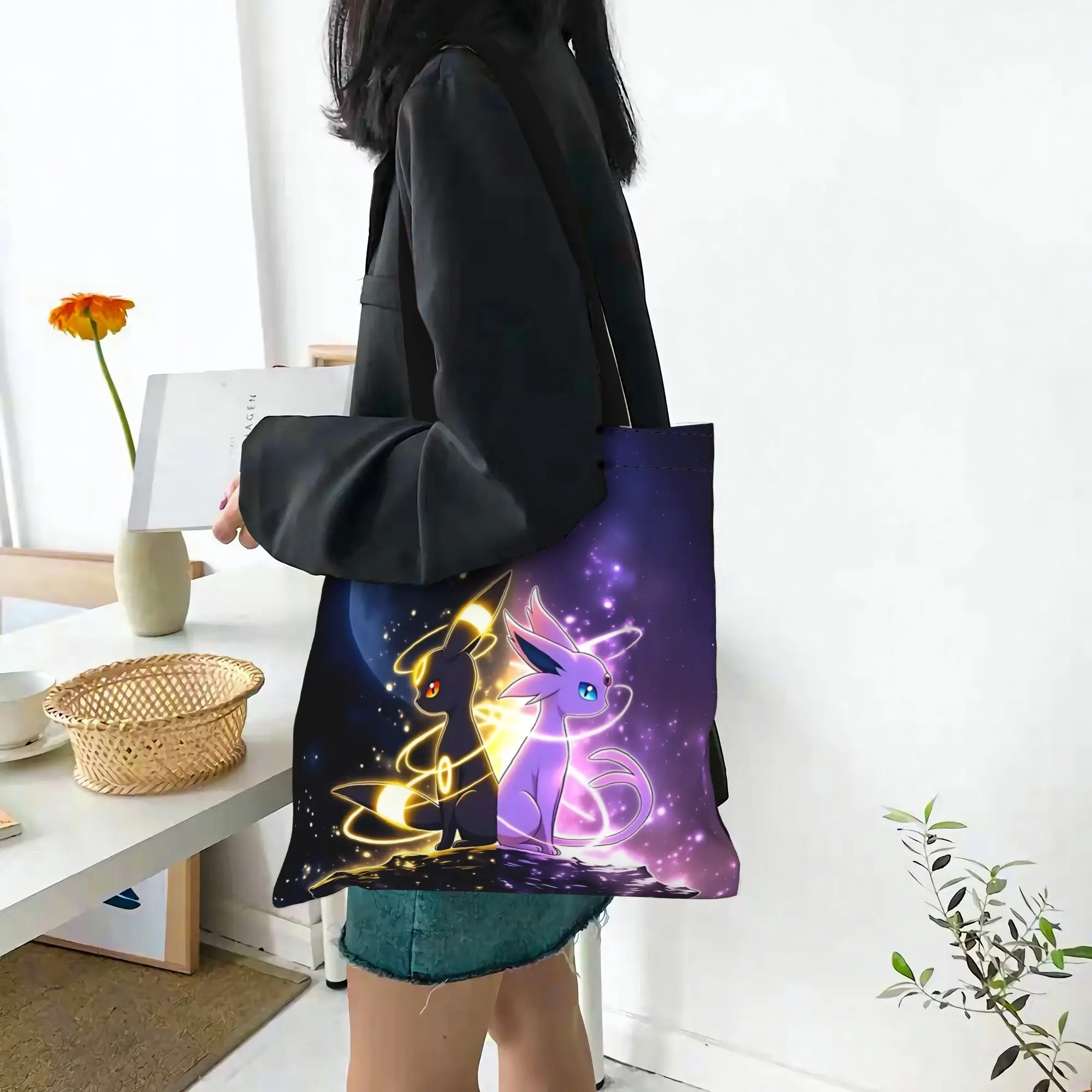 Customized Pokemon Women's Bag Shopping Bag Reusable Double Sided Canvas Tote Bag Shoulder  Handbag