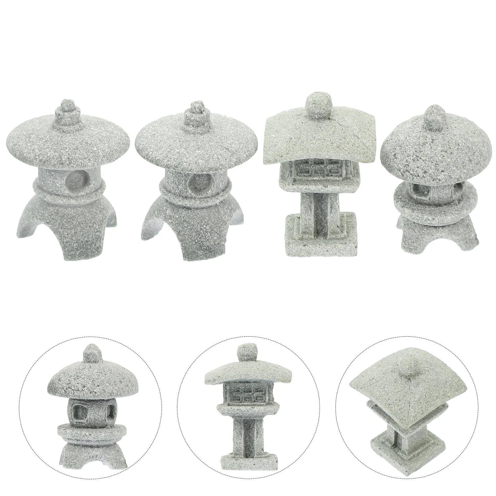 

4 Pcs Mini Pagoda Lighthouse Outdoor Decor Desktop Garden Decorations Statue Micro Landscape Pavilion Ornament Sandstone