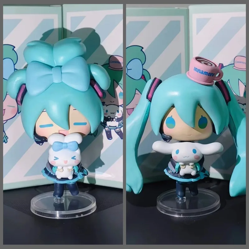 10 cm Hatsune Miku Q-Version Cos Cinnamoroll Anime Figur Smiley Gesicht Kawaii Desktop Ornament Nette Puppe Modell mädchen Weihnachten Geschenk