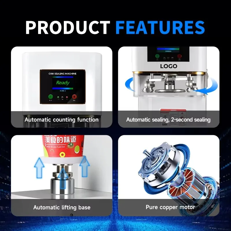 เครื่องปิดผนึกกระป๋องอัตโนมัติ Moseener เครื่องซีลกระป๋องไฟฟ้า สำหรับกระป๋องสแตนเลสและแก้ว ประหยัดพลังงาน