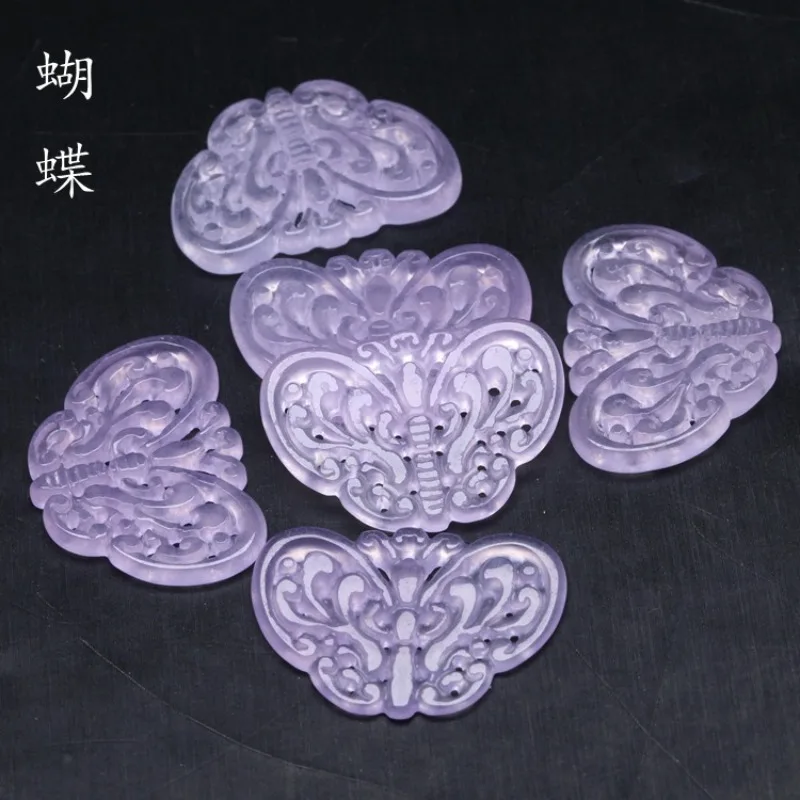 

2pc Natural Purple Jade Hollow Out Beads Butterfly Pendants Jadeite Emerald DIY Earring Necklace Jewelry Fashion Accessories
