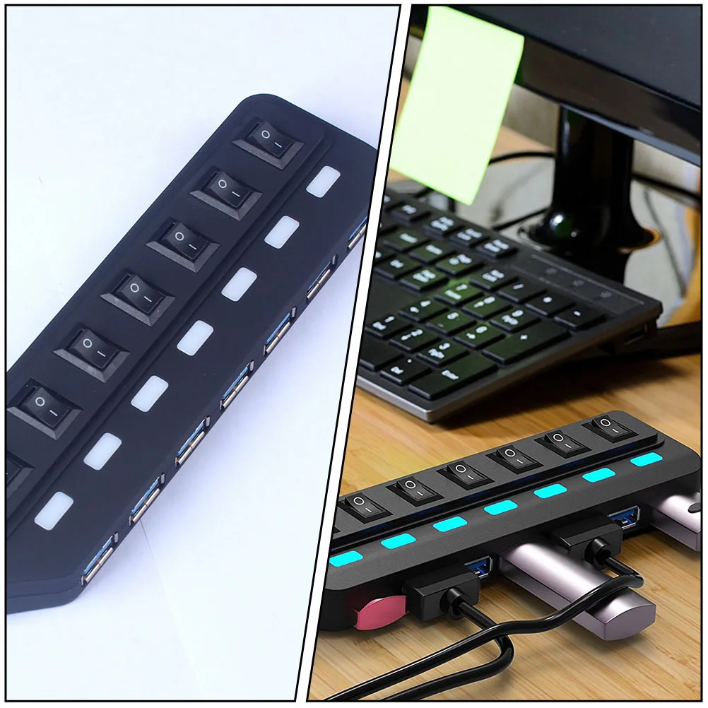 

USB 3.0 7-Port Hub Data Dock Multifunction Expansion Adapter Overload Protection Compact Design USB Hub Computer Accessories