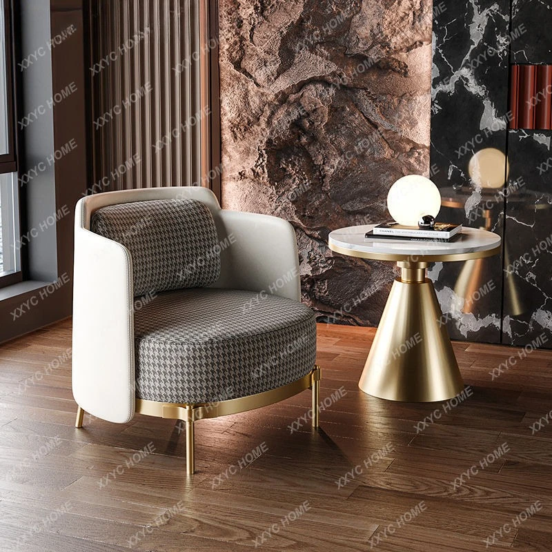 MM Thousand bird grid leisure chair light luxury single sofa chair  wabi sandy wind