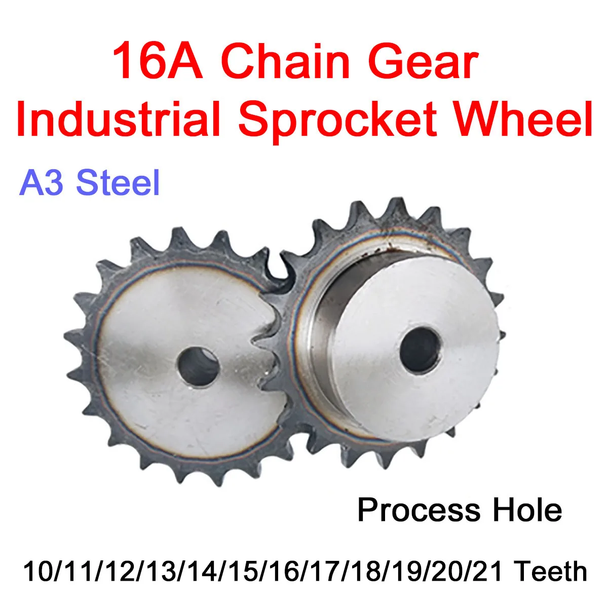 

1Pc 16A Chain Gear 10/11/12/14/15/16/17/18/19/20/21 Teeth A3 Steel Industrial Convex Sprocket Process Hole Tooth Pitch 25.4mm