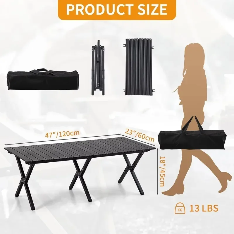 STLF  aluminum rectangular folding camping table, portable collapsible picnic table, outdoor furniture, light roll-up