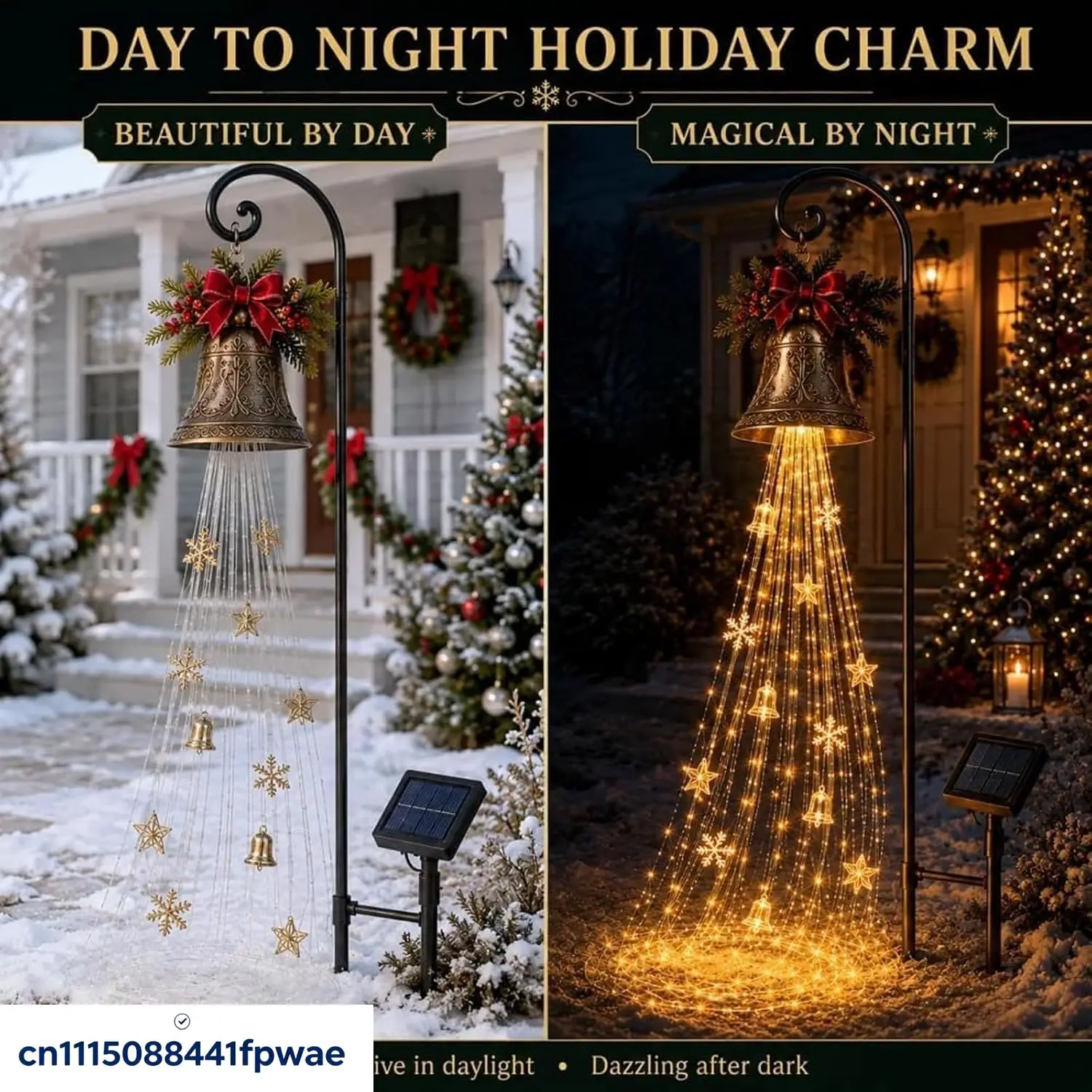 Christmas Bell Cascade Solar Yard Light for Christmas Yard Decor，1 Pcs