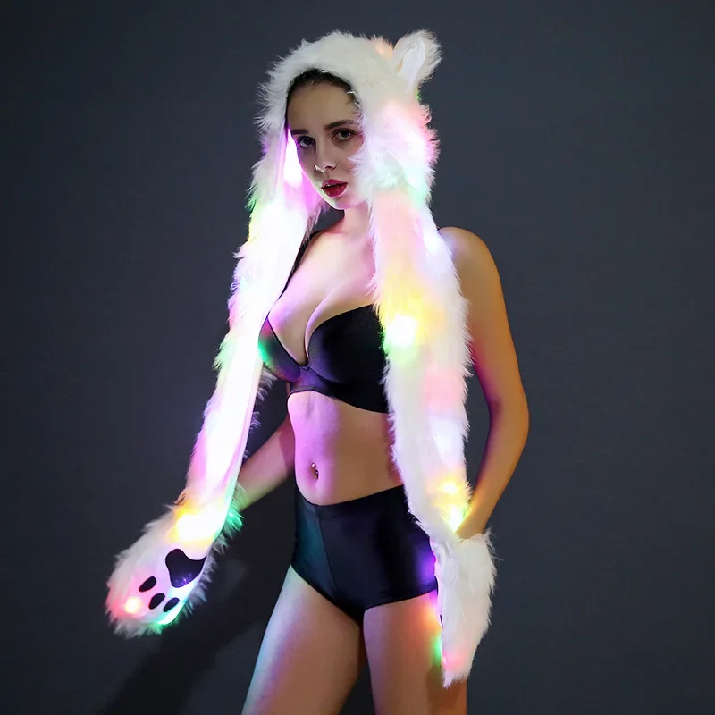 LED Light Up Winter Scarf Gloves for Women, Nightclub Party, Rave Accessories, Gogo Dancer Outfit, Luminous Stage Show Props