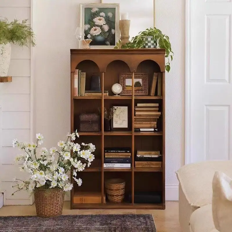 Retro solid wood living room storage display cabinet Small apartment household multi-functional floor locker