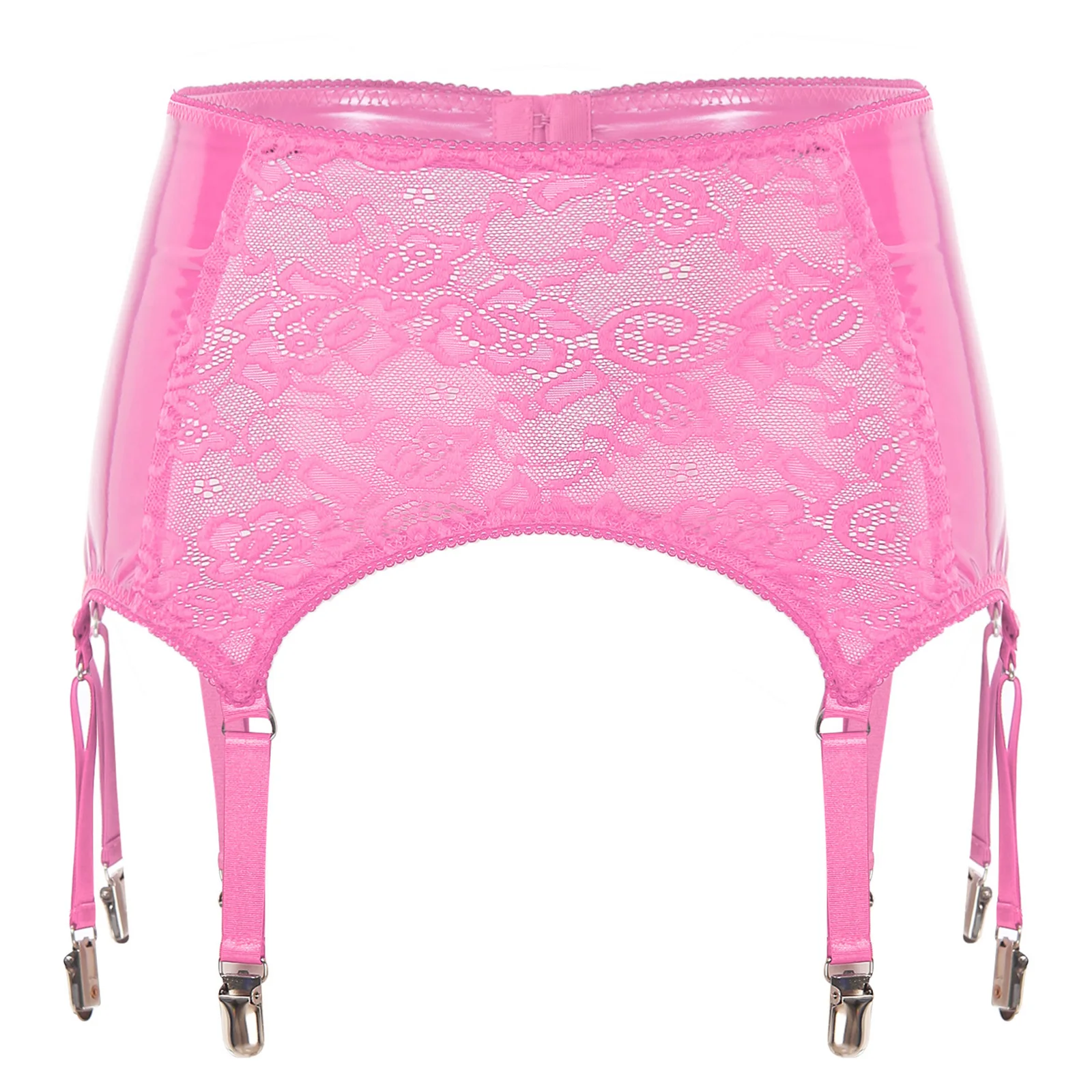 Reggicalze da donna in pizzo floreale Reggicalze Reggicalze in pelle PU con 6 clip in metallo per calze autoreggenti Lingerie sexy