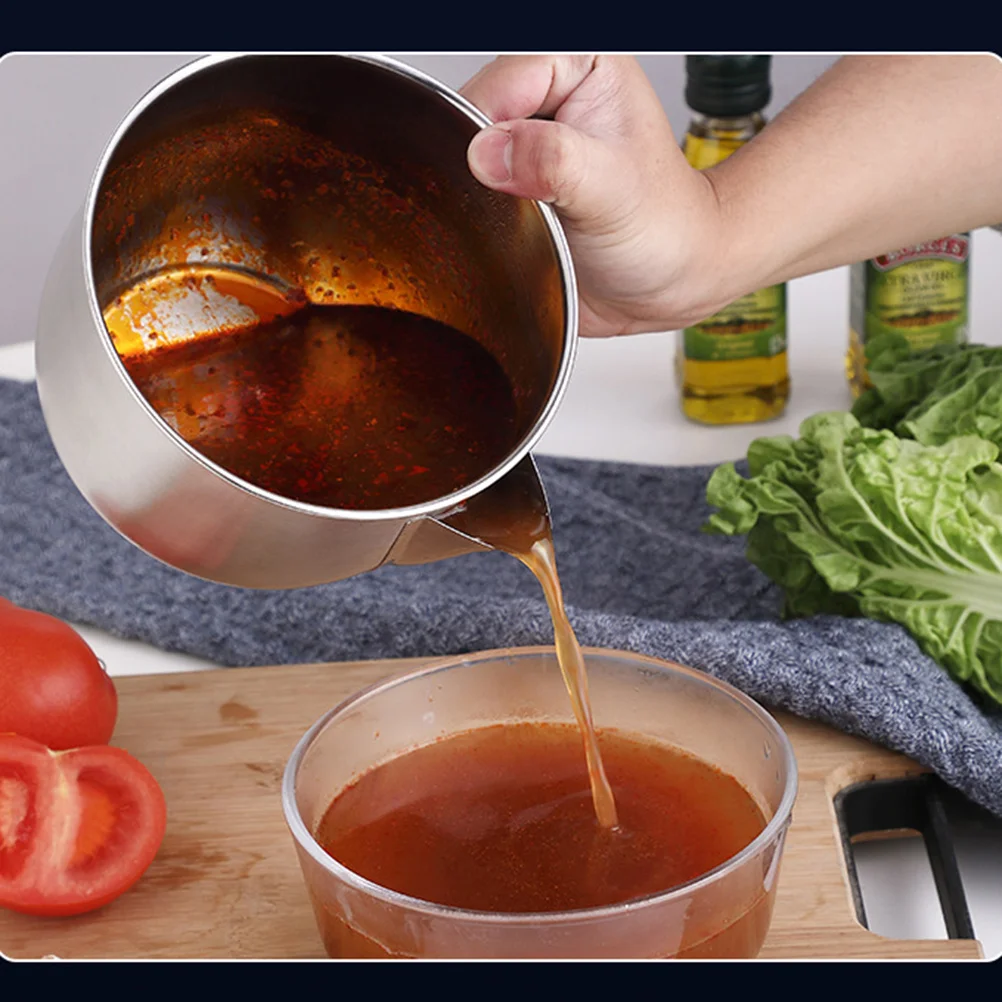 

Stainless Steel Grease Oil Filter Bowl Soup Fat Separator Rustproof Handle Easy Hold Healthy Cooking Tool