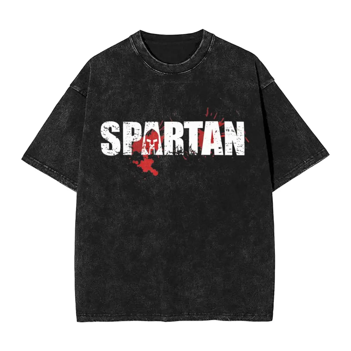 Washed T Shirt Spartan Race Beast Hip Hop Vintage T-Shirts Street Sparta Spirit Streetwear Cotton Printed Tops Tees Men Women