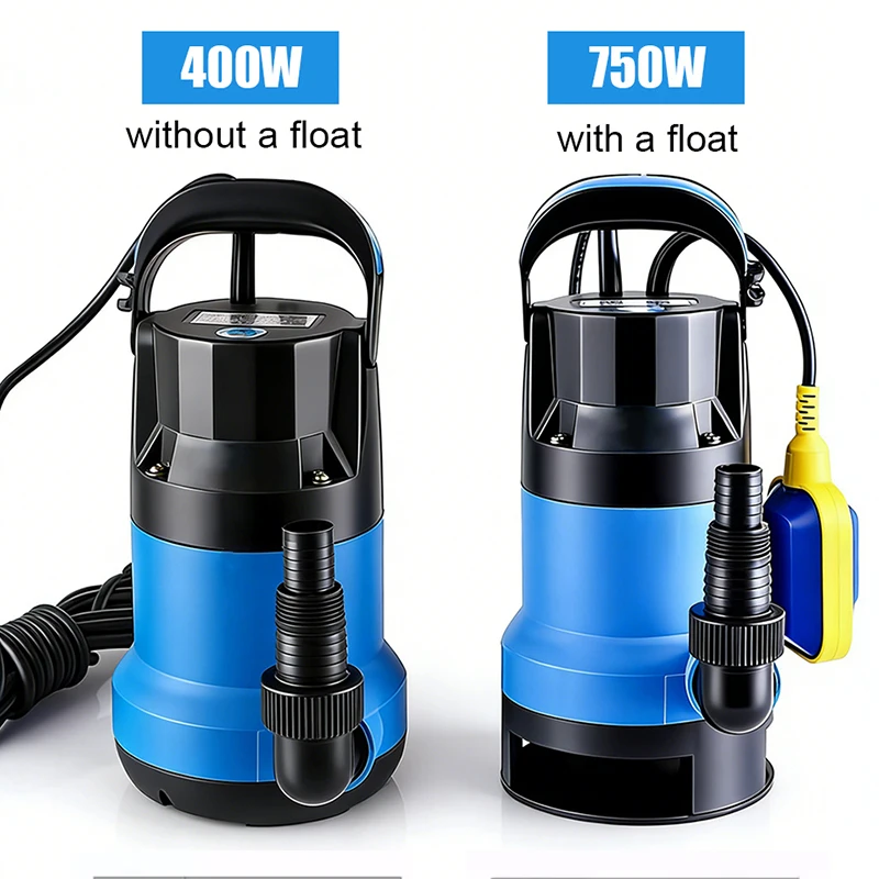 

Электрический погружной водяной насос 400/750 Вт, портативный универсальный насос для откачки воды из бассейнов, прудов, локальных стоков, для очистки воды и дренажа
