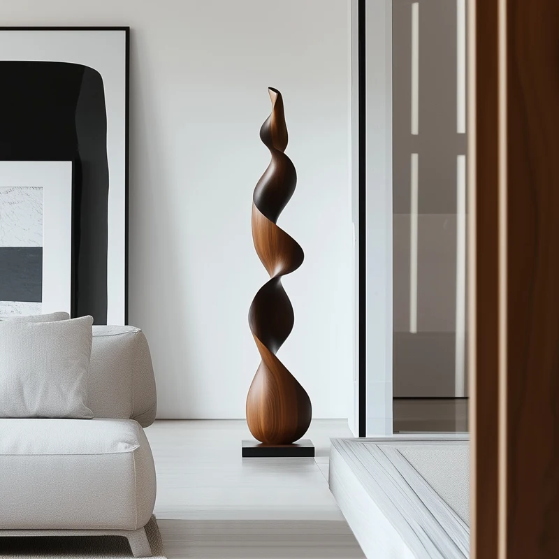 B&B hotel model room abstract creative solid wood sculpture floor-to-ceiling ornament