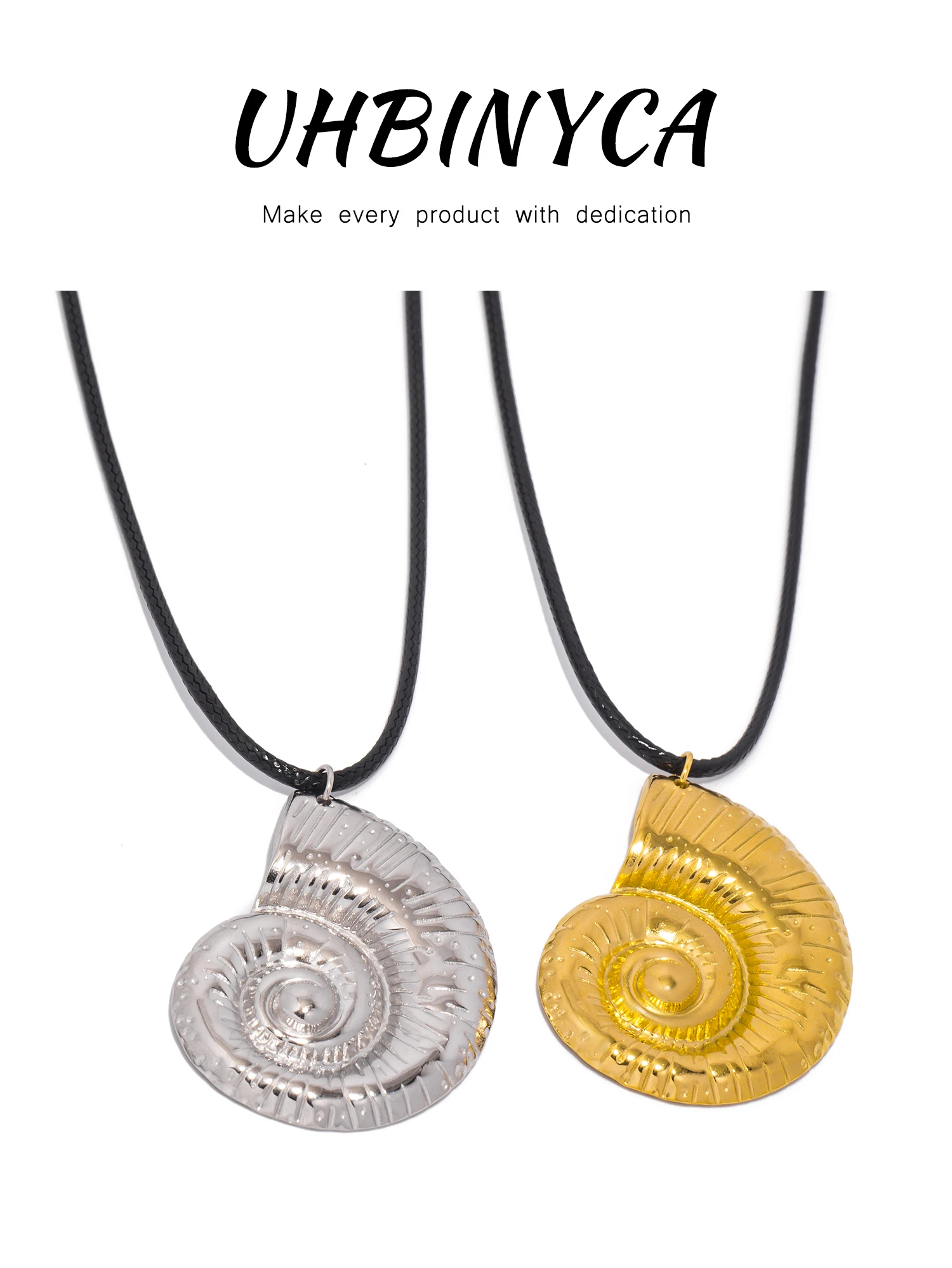 Edelstahl große Muschel-Anhänger-Halsketten für Damen, Statement-Metall, 18 Karat vergoldet, wasserdicht, trendiger Schmuck – Detail 1