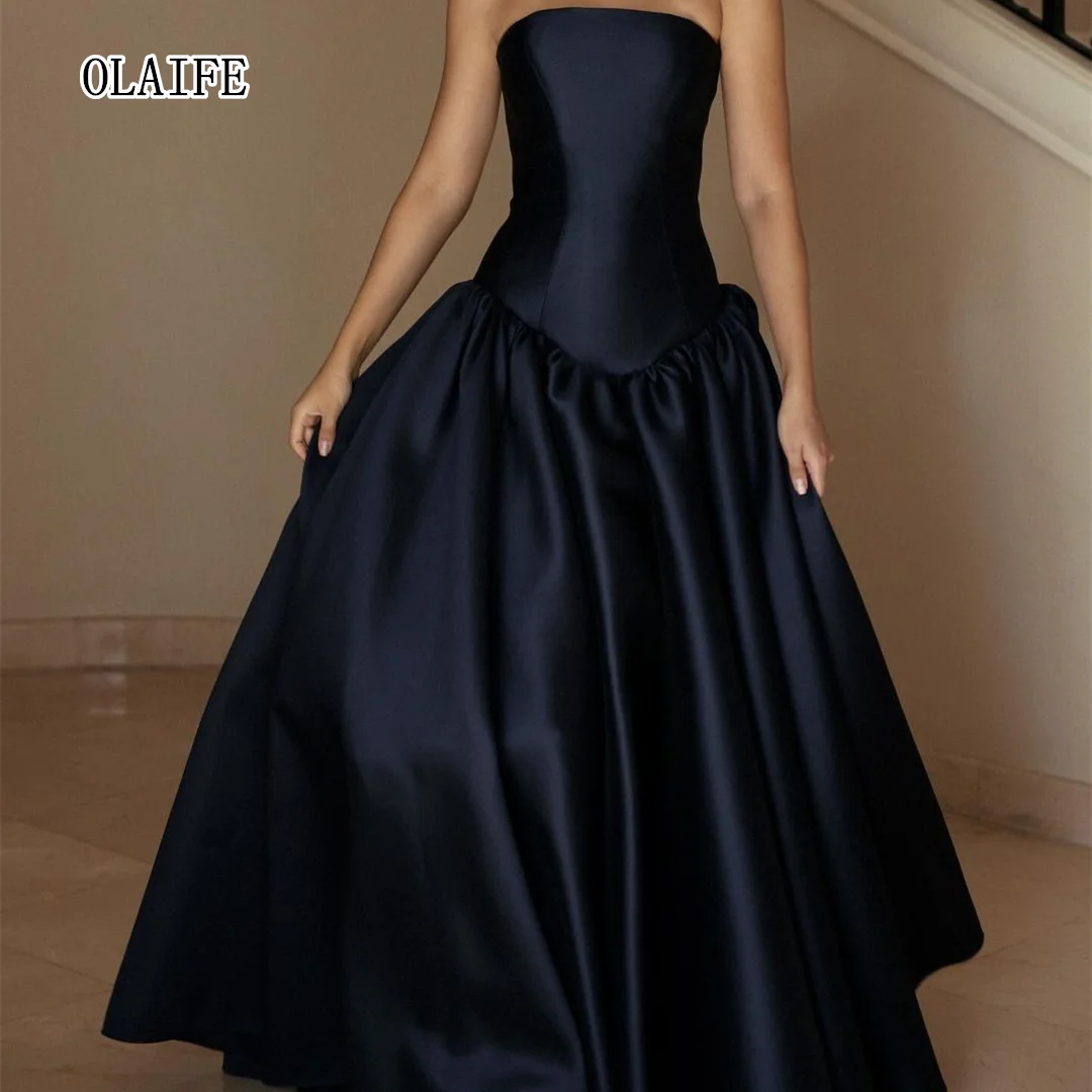 

Navy Blue A Line Satin Prom Dresses Luxury Princess Evening Gowns Vestidos Para Eventos Especiales فساتين حفلة موسيقية