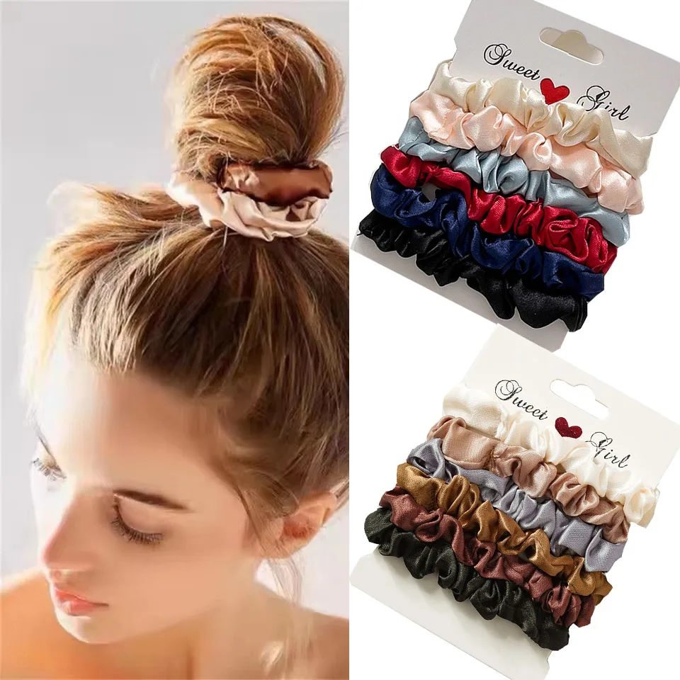 

5/6pcs Satin Hair Scrunchies for Women Strong Ponytail Holder Hair Ties Accessories Wholesale Colorful Intestine Elastic Bands
