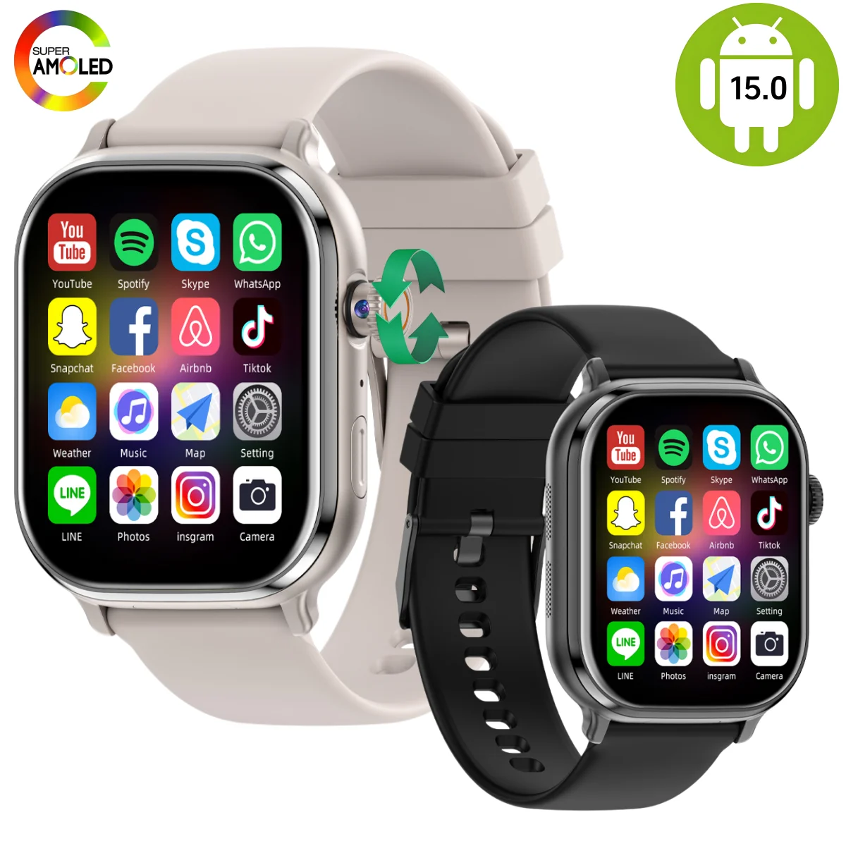 

New VP69 2.39inch Amoled Android 15.0 5G full Netcom Smart Watch Smartwatch With 200° Rotating Camera GPS WIFI Sim Card Slot