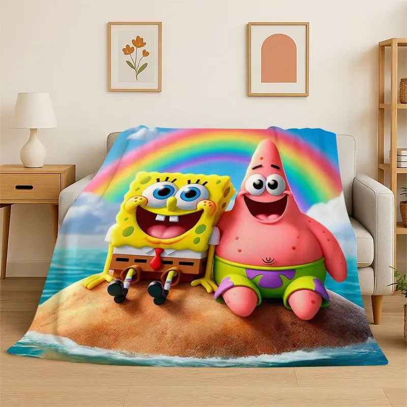 Cute S-SpongeBob Cartoon Soft Flannel Throw Blanket,Warm Cozy Blanket for Bed,Couch,Sofa,Bedroom,Living Room,Travel,Picnic Gift
