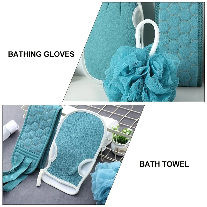 3pcs/set Body Cleaning Washcloth Soft Brush Home Hotel Bathroom Shower Ball Back Scrubber Set Exfoliating Skin Towel Bath Gloves