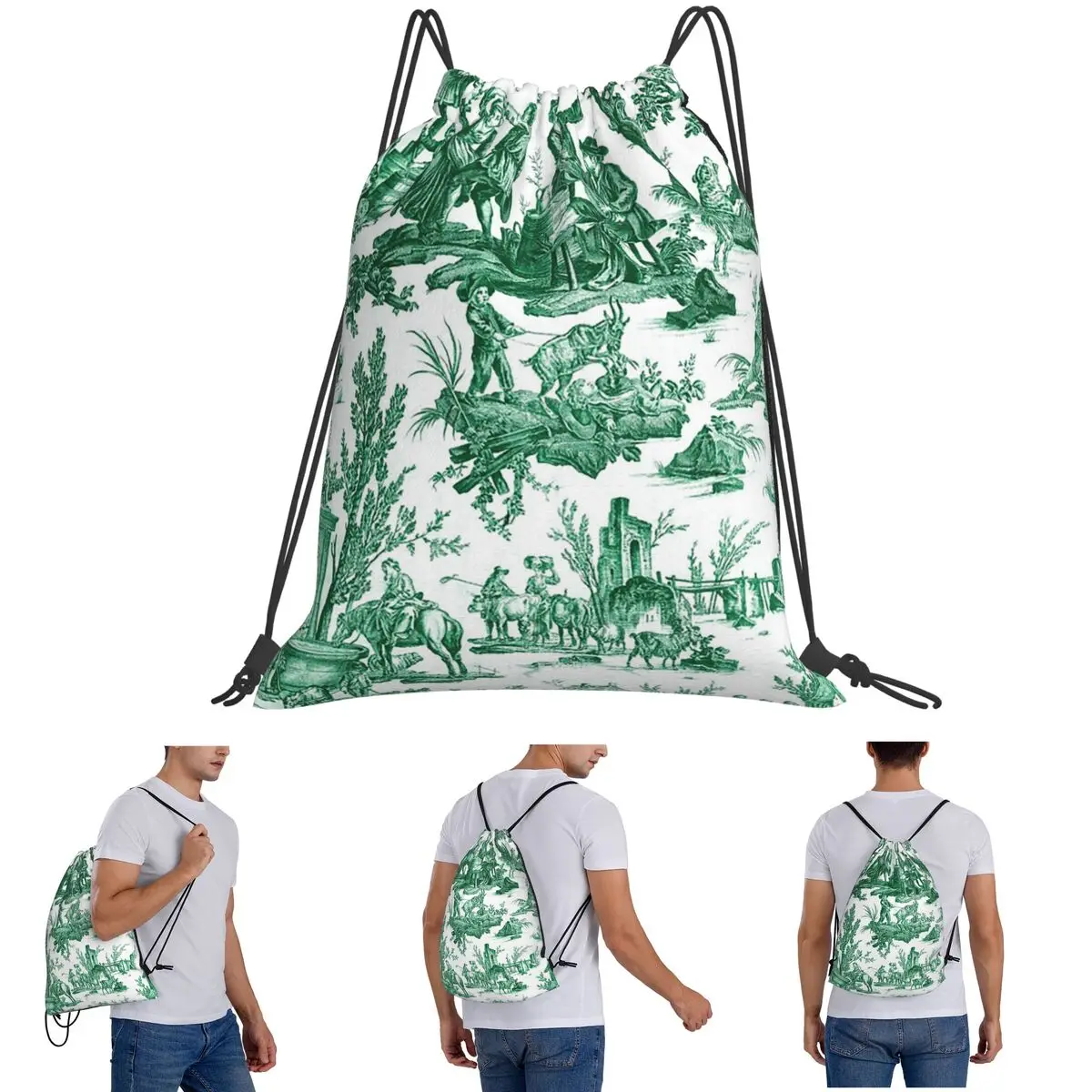 حقائب ظهر كلاسيكية من Toile De Jouy Motif حقائب ظهر عصرية محمولة برباط حقيبة تخزين حقائب كتب لطلاب السفر