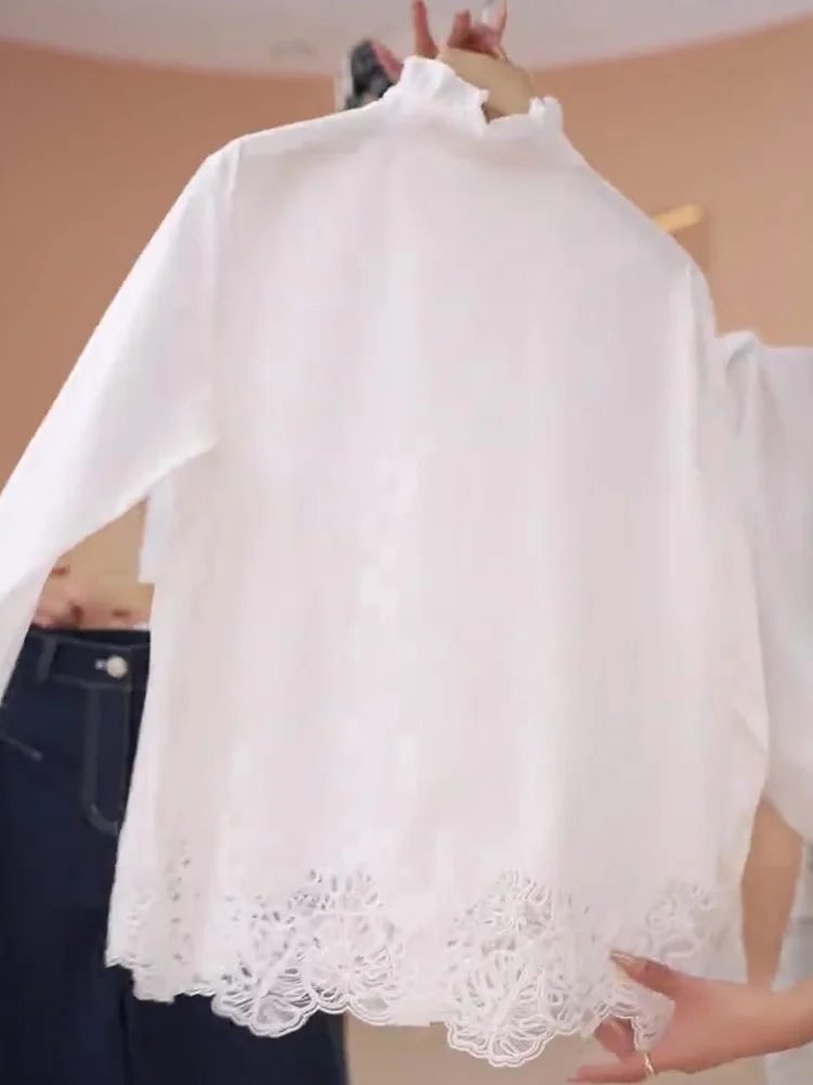 كشكش طوق زر واحد الدانتيل المرقعة طويلة Sve irt الكورية Sle تخفيف لون نقي الحرير أعلى الشعور الراقية #3