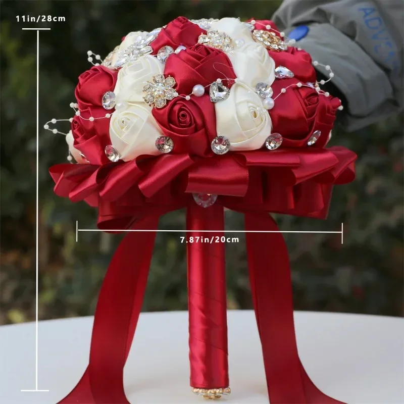 1pc 高級手作りブーケ結婚式用ラインストーンジュエリー装飾リボンローズフラワーブライダルフラワーパーティー装飾ウィッグ接着剤