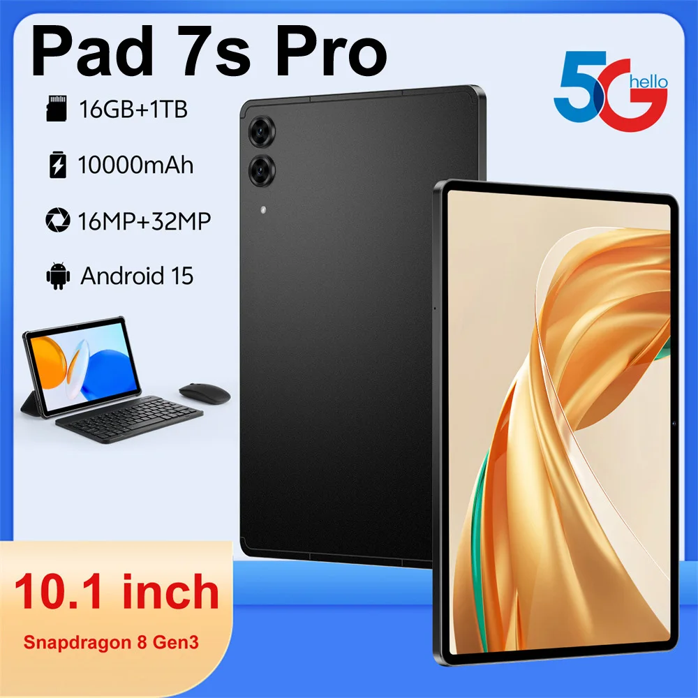 

2025 Pad 7S Pro Планшет 10,1 дюйма Android WIFI 5G Dual SIM 10000 мАч Snapdragon 8 Gen3 22 ГБ + 2 ТБ Планшетный ПК для детей Вкладка